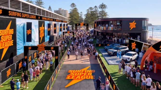 A rendering of an SSL event. Photo: Surfing Super League