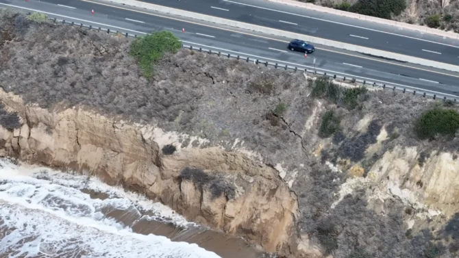 The crack hasn't reached the roadway yet, but Conklin thinks the worst is yet to come. Photo: Blair Conklin // YouTube