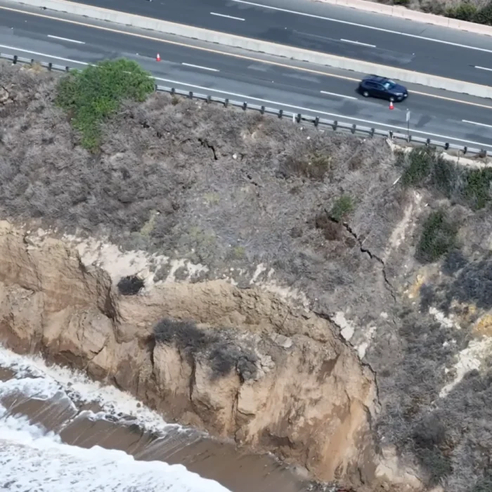 The crack hasn't reached the roadway yet, but Conklin thinks the worst is yet to come. Photo: Blair Conklin // YouTube