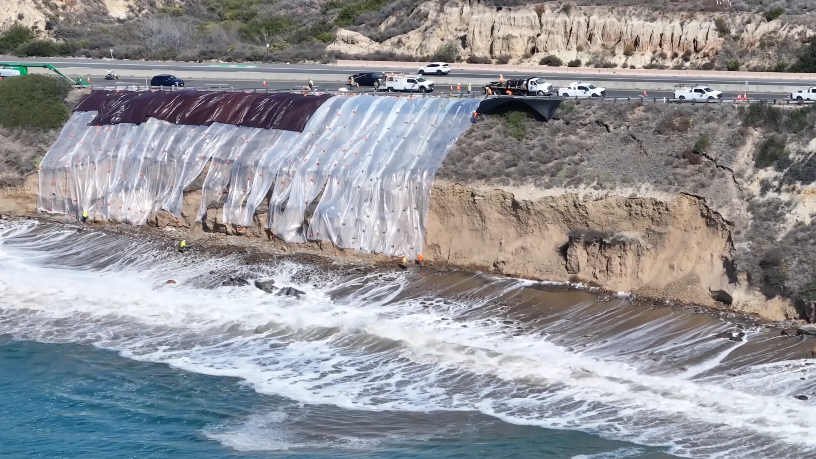 Workers are scrambling to prevent the collapse of a roadway along California’s iconic Pacific Coast Highway.