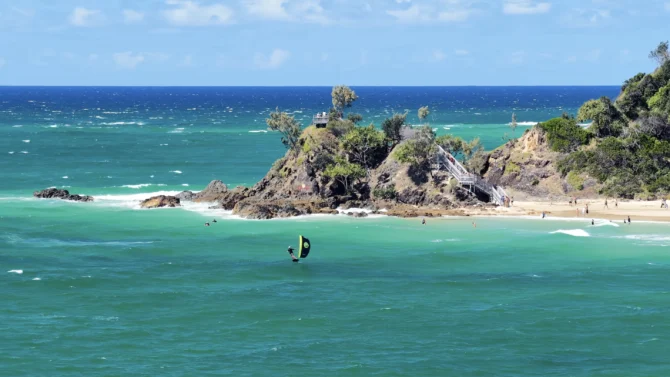Adam Bennetts surfing on a parawing and a foil