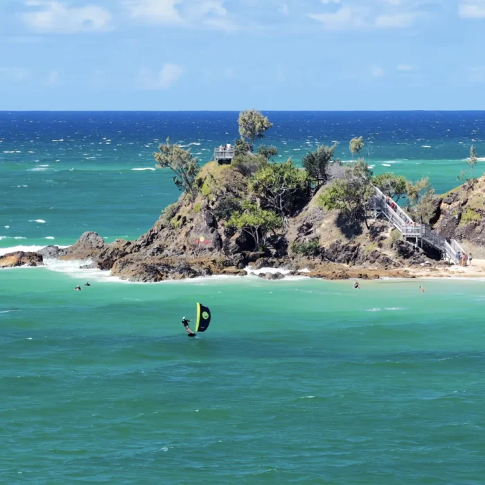 Adam Bennetts surfing on a parawing and a foil