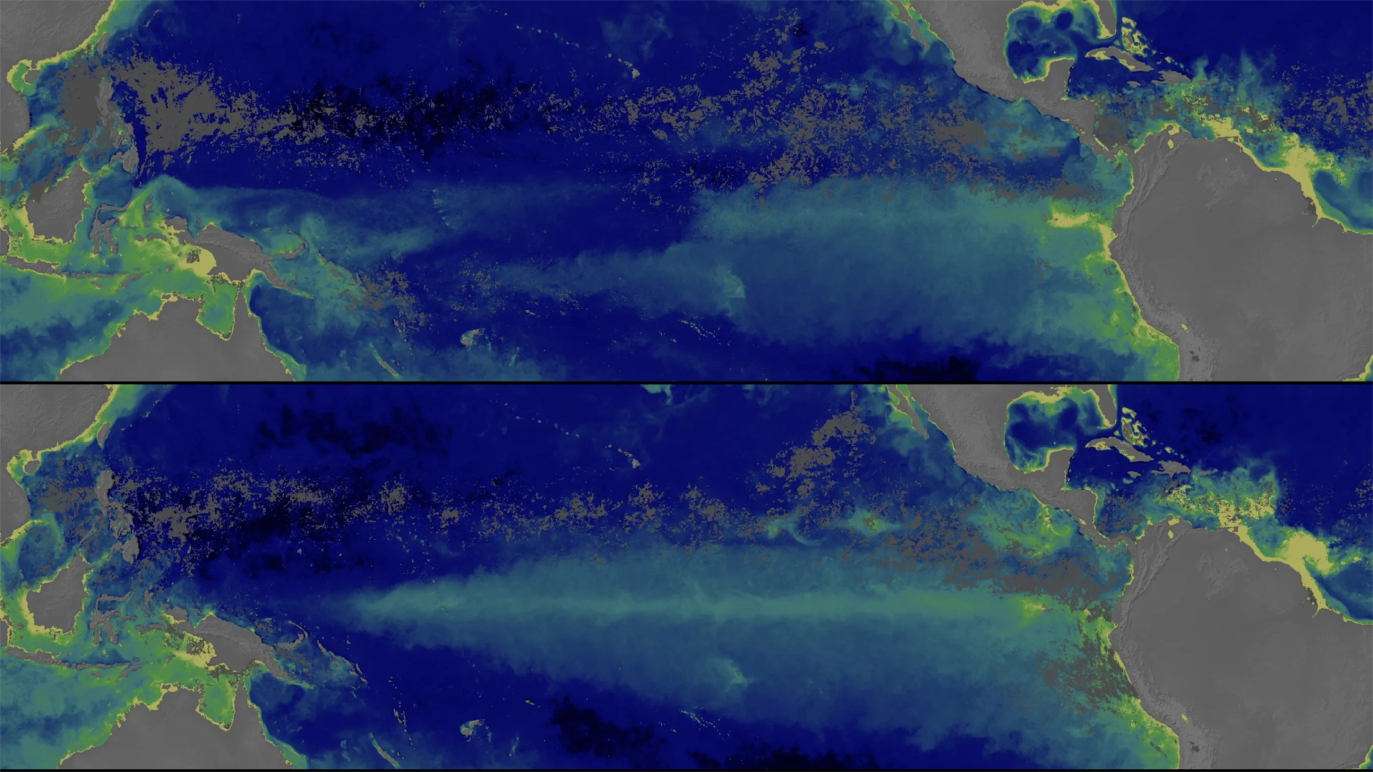 Data from a NASA satellites shows something beautiful but alarming: the Pacific Ocean has changed colors over the last year or so, going from its usual greenish blue to a much deeper shade of blue. The reason? El Niño.